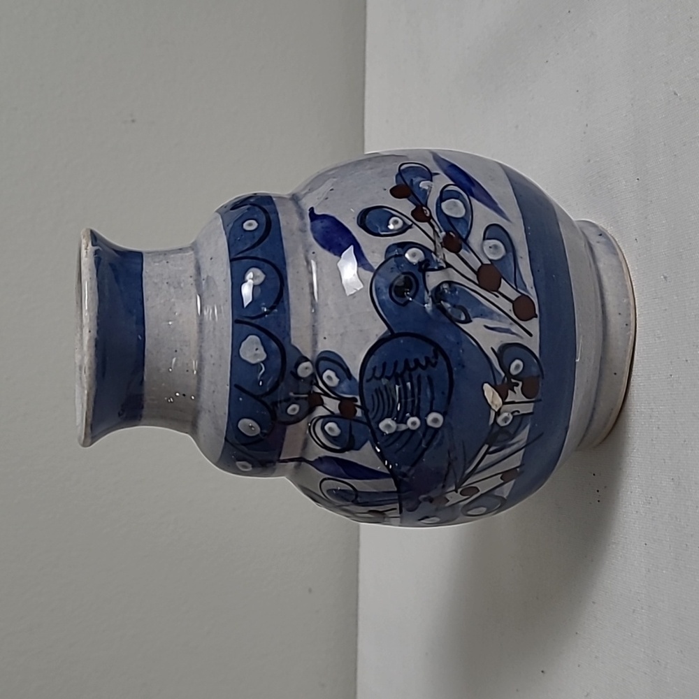 Vintage Made in Mexico pottery blue bird vase